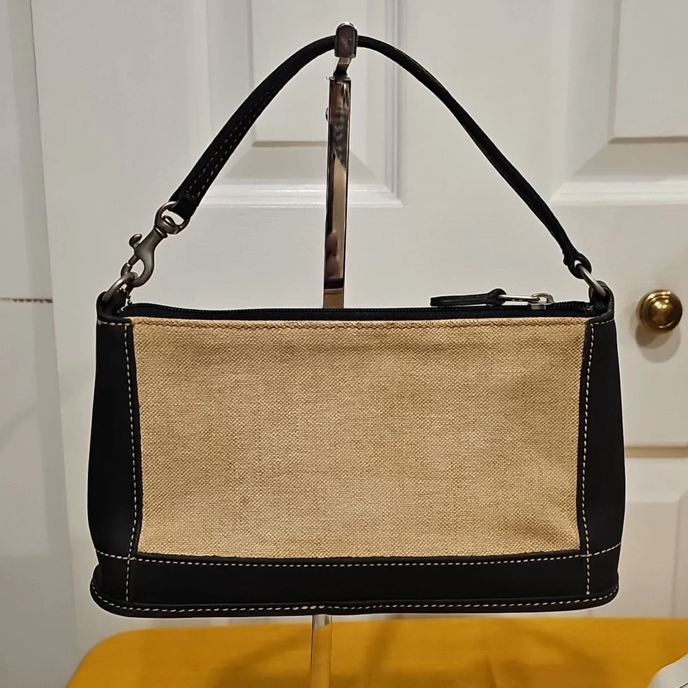 Coach Linen & Navy Leather Vintage Pochette A0C-6115 EUC